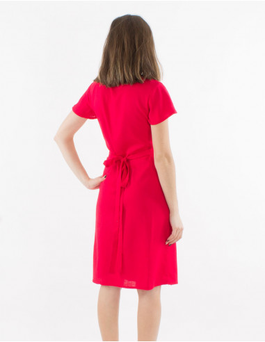 Vestido 54% lino 46% viscosa cruzada mangas cortas