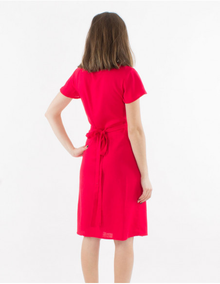 Vestido 54% lino 46% viscosa cruzada mangas cortas