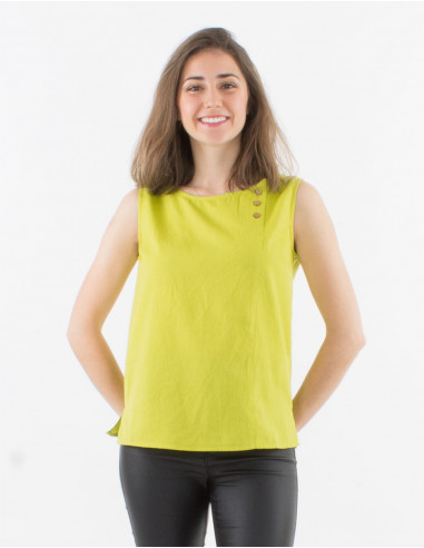 Blusa 91% algodon 9% lino con botones sin mangas