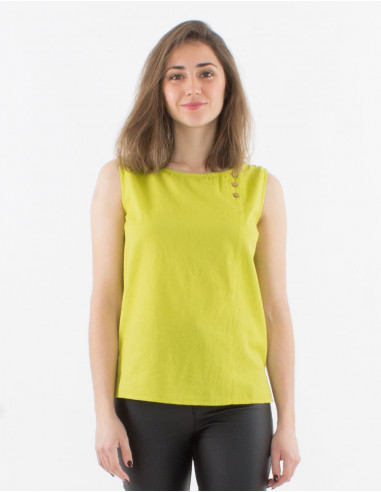 Blusa 91% algodon 9% lino con botones sin mangas