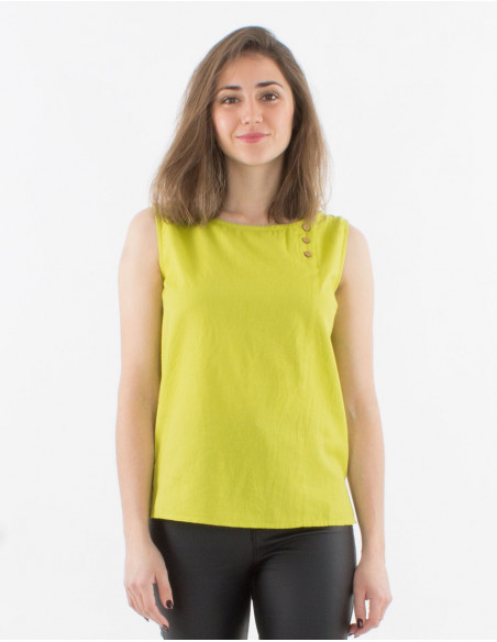 Blusa 91% algodon 9% lino con botones sin mangas