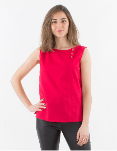 Blusa 91% algodon 9% lino con botones sin mangas