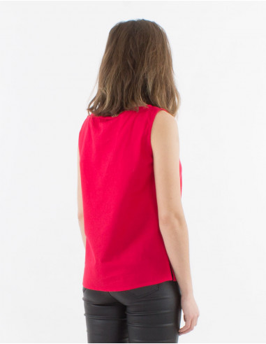 Blusa 91% algodon 9% lino con botones sin mangas