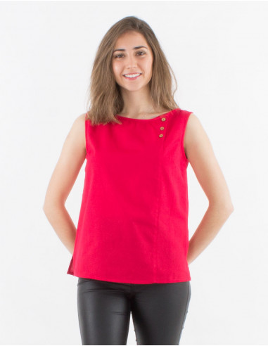 Blusa 91% algodon 9% lino con botones sin mangas