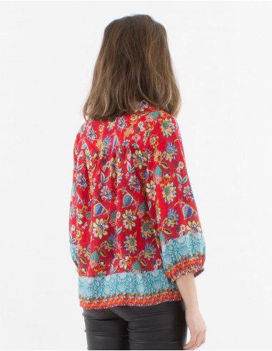 Blusa poliester mangas 3/4 estampado holi flower