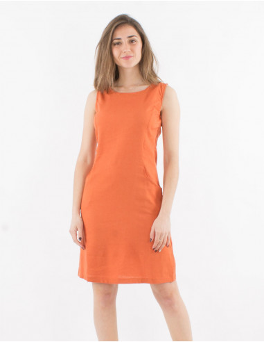 Vestido 54% lino 46% viscosa sin mangas con zip