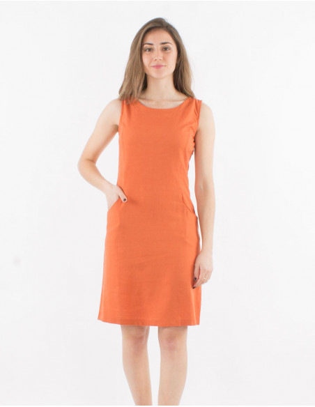 Vestido 54% lino 46% viscosa sin mangas con zip