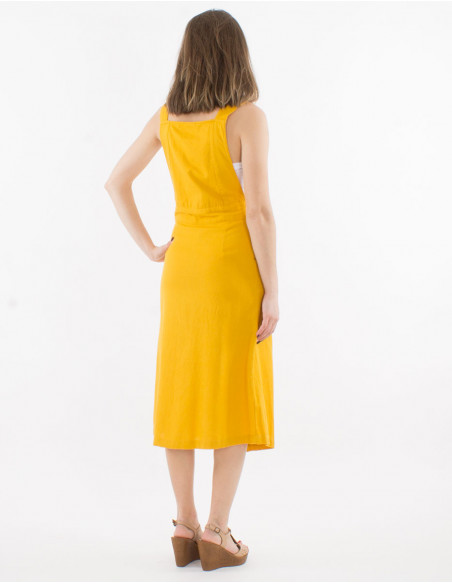 Vestido largo 91% algodon 9% lino  tipo peto