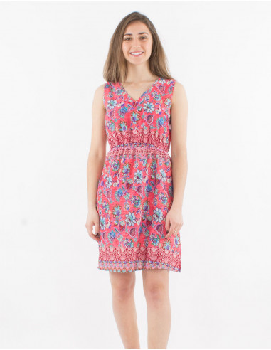 Vestido poliester sin mangas estampado holi flower