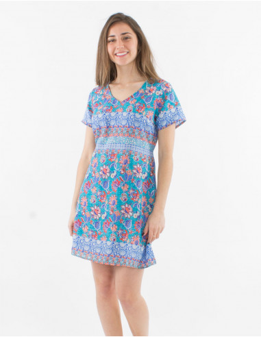 Vestido poliester mangas cortas estampado holi...