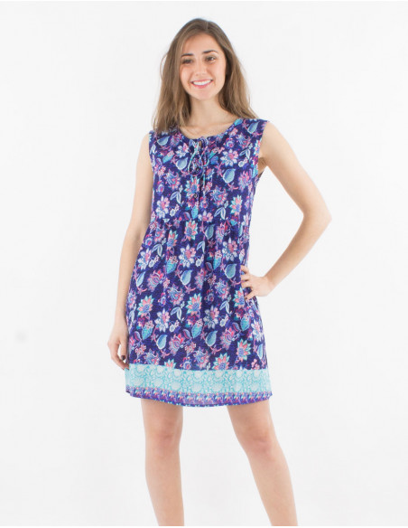 Vestido poliester sin mangas con botones estampado holi flower