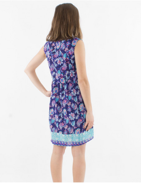 Vestido poliester sin mangas con botones estampado holi flower