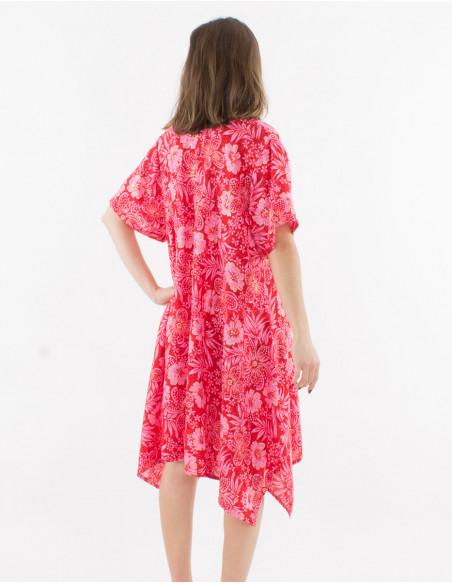 Vestido túnica de poliéster estampado con aberturas