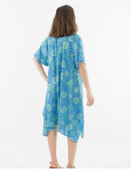 Vestido túnica de poliéster estampado con aberturas