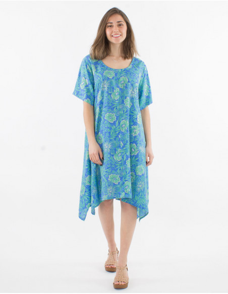 Vestido túnica de poliéster estampado con aberturas