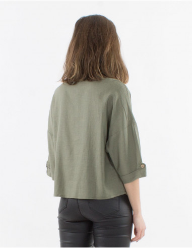 Chaqueta 54% lino 46% viscosa mangas 3/4