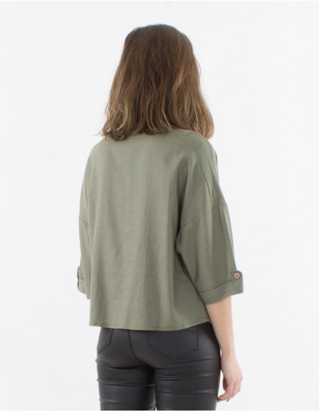 Chaqueta 54% lino 46% viscosa mangas 3/4