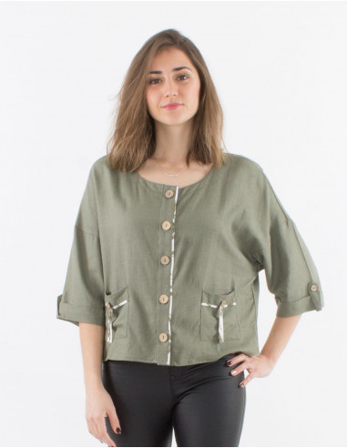 Chaqueta 54% lino 46% viscosa mangas 3/4