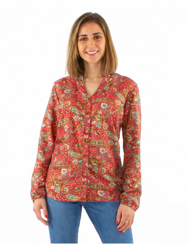 Blusa poliester con botones mangas largas...