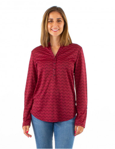 Blusa malla 96% poliester 4% elastano con botones estampado geo