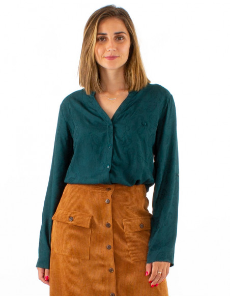 Blusa viscosa estampado cachemire con botones