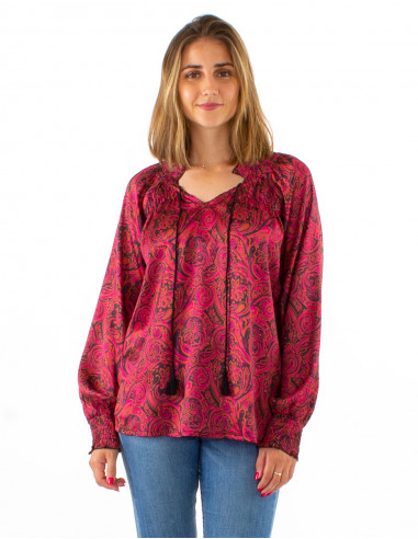 Blusa poliester satin estampado paisley