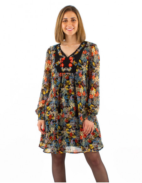 Vestido muselina de poliester doblado bordado estampado viana