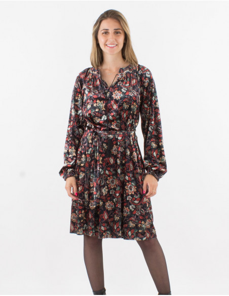 Vestido malla 92% poliester 8% elastano terciopelo ras estampado dahila