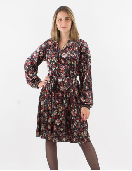 Vestido malla 92% poliester 8% elastano terciopelo ras estampado dahila