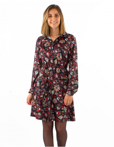 Vestido malla 95% poliester 5% elastano con botones estampado dahila