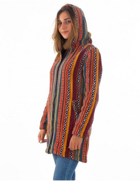 Abrigo algodon doblado polar  poliester zip con capucha raya gheri