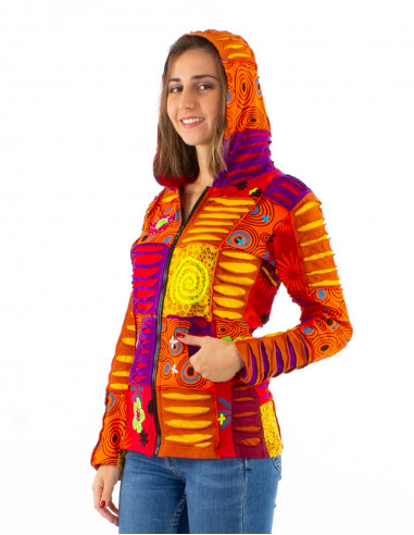Chaqueta malla algodon patchwork y bordado con...