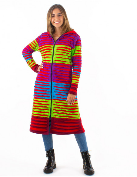 Abrigo malla algodon patchwork doblado polar cuello oficial