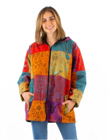 Chaqueta algodon patchwork sw doblado polar poliester con capucha