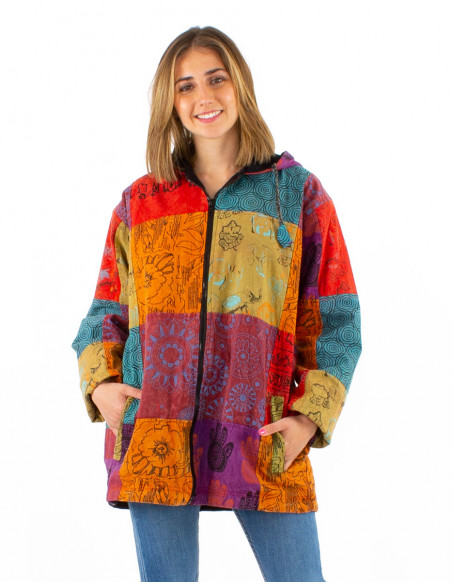 Chaqueta algodon patchwork sw doblado polar poliester con capucha