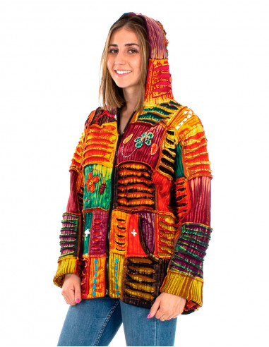 Chaqueta malla algodon patchwork sw bordado...