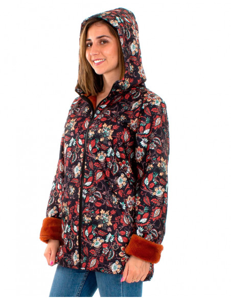 Abrigo 95% poliester 5% elastano estampado dahila interior piel sintetica