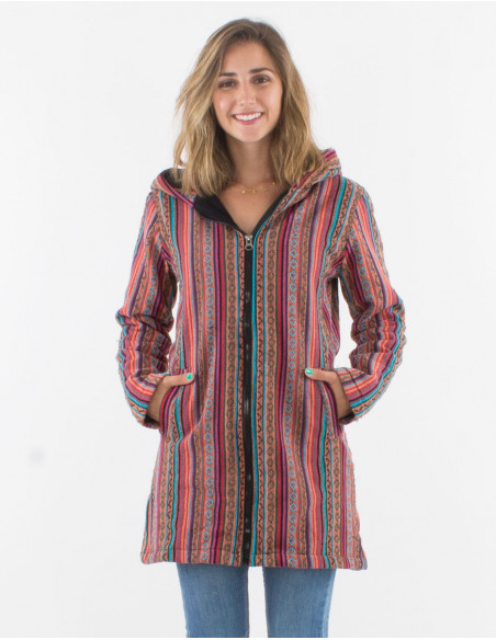 Abrigo algodon doblado polar  poliester zip con capucha raya gheri