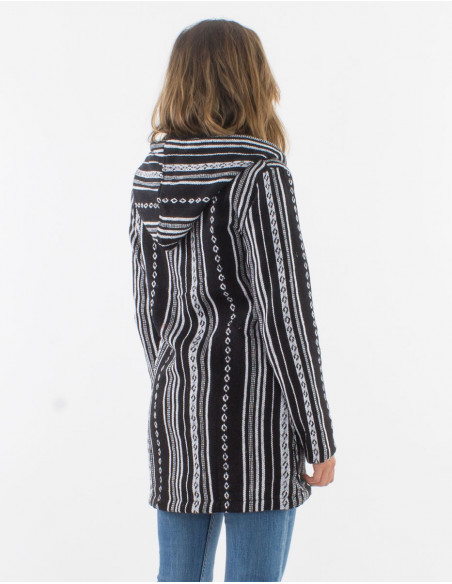 Abrigo algodon doblado polar  poliester zip con capucha raya gheri