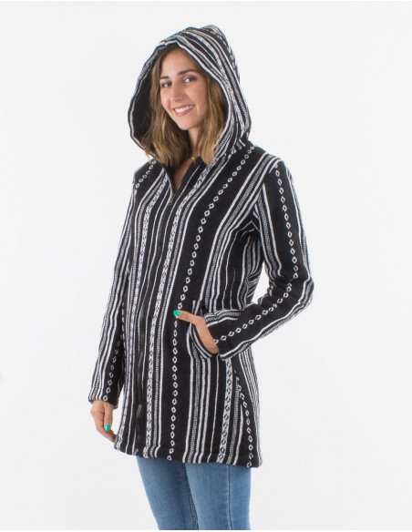 Abrigo algodon doblado polar  poliester zip con capucha raya gheri