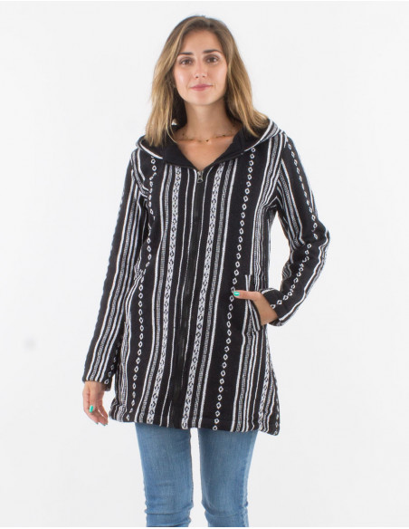 Abrigo algodon doblado polar  poliester zip con capucha raya gheri