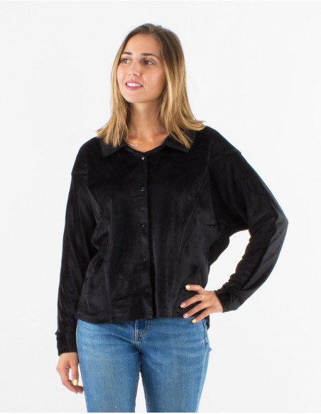 Blusa malla 95% poliester 5% elastano con botones terciopelo ras