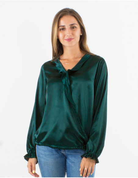 Blusa poliester satin cuello con volante