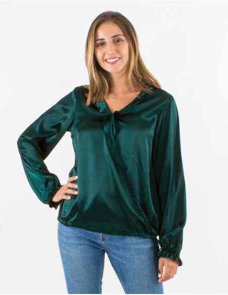 Blusa poliester satin cuello con volante