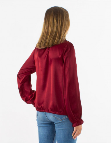 Blusa poliester satin cuello con volante