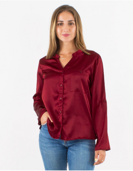 Blusa poliester satin con botones