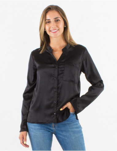 Blusa poliester satin con botones