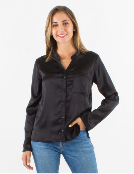 Blusa poliester satin con botones
