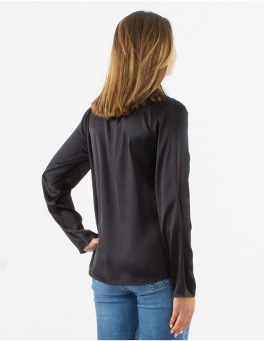 Blusa poliester satin con botones