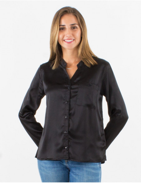 Blusa poliester satin con botones